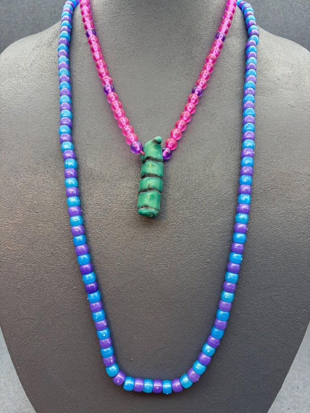 Weird Beaded Pendant Necklace Set 34 In Pink Pony Purple Blue Green Tribal Boho